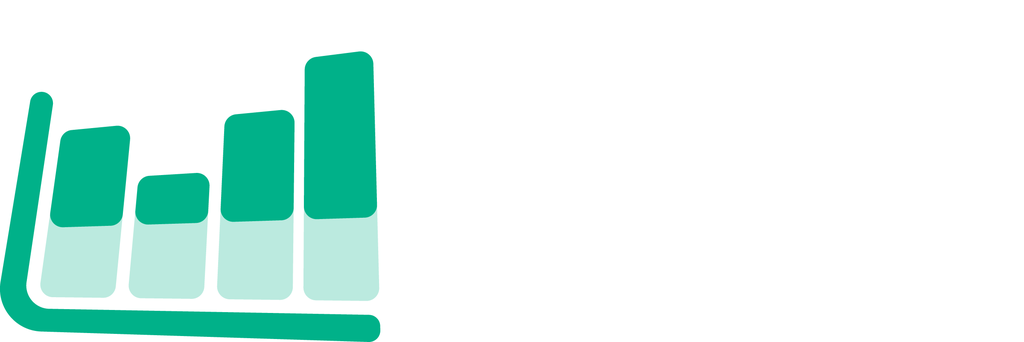 Green bar chart with three bars of varying heights, angled within a rectangle, on a white background.